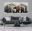 Rustic Grizzly 399 Bear and Mountain Wood Canvas Wall Art -