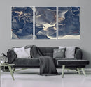 Large Abstract Blue and Gold Canvas Wall Art Fluid Ink