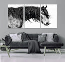 Black Horse Wall Art Canvas Print – Elegant Farmhouse Decor