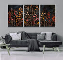 Dark Floral Canvas Wall Art - Moody Botanical Flower Print -