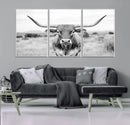 Highland Cow Wall Art Canvas Print – Black and White Western
