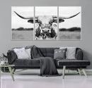 Highland Cow Wall Art Canvas Print – Black and White Western