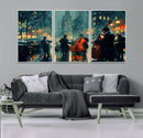 Urban Night Jazz Wall Art Canvas Print – Moody Rain-Soaked
