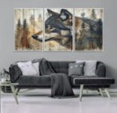 Rustic Wolf Wall Art Canvas Print – Vintage Woodland