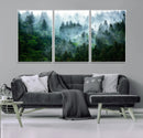 Misty Forest Wall Art Canvas Print – Framed Foggy Mountain
