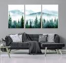 Pine Forest Wall Art Canvas Print – Misty Mountains Foggy