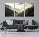Misty Valley Wall Art Canvas Print – Foggy Forest Pine Trees