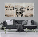 Texas Longhorn Wall Art Canvas Print – Framed Speckled Bull