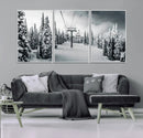 Snowy Pines Wall Art Canvas Print – Framed Ski Lift Winter