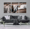 Texas Longhorn Wall Art Canvas Print – Framed Spotted Bull