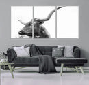 Longhorn Wall Art Canvas Print – Framed Monochrome Ranch Cow