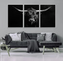 Texas Longhorn Wall Art Canvas Print – Framed Monochrome
