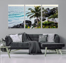 Tropical Coastline Wall Art Canvas Print – Framed Palm Tree