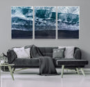 Black Beach Wall Art Canvas Print – Framed Aerial Ocean View