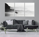 Surfer Beach Wall Art – Framed Black White Ocean Canvas by MyGreatCanvas | Canvas Wall Art Prints | Photo Prints & Wall Decor