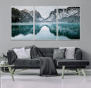 Mountain Lake Wall Art Canvas Print – Snowy Peaks Winter
