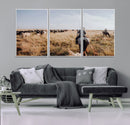 Western Wall Art Canvas Print – Framed Cowboy Cattle Drive