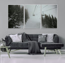 Ski Lift Wall Art Canvas Print – Snowy Pines Misty Landscape