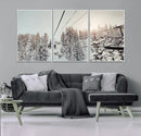 Frosty Pines Wall Art Canvas Print – Framed Cozy Cabin Ski