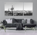 Saguaro Cactus Wall Art Canvas Print – Framed Monochrome