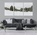 Frosty Pines Wall Art Canvas Print – Framed Silent Snowfall
