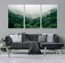 Misty Green Forest Canvas Print – Framed Serene Foggy Pine