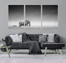 Elephand and Zebra Wall Art Canvas Print, Modern Artwork