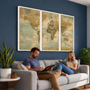 Vintage World Map Wall Art Canvas Print, Detailed World Map
