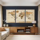 Rustic Vintage World Map Canvas Print – Framed Modern