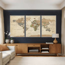 Vintage World Map Canvas Wall Art - Rustic Grunge Texture