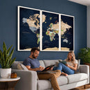 Minimalist World Map Canvas Wall Art - Watercolor Blue and