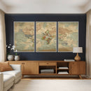 World Map Wall Art Canvas Print, Rustic Map Print, Framed