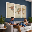 World Map Wall Art Canvas Print, Framed Rustic Atlas Art
