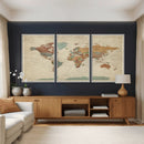 World Map Wall Art Canvas Print, Framed Rustic Atlas Art