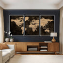 Brown World Map Canvas Print – Modern Travel Map Wall Art,