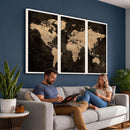 Brown World Map Canvas Print – Modern Travel Map Wall Art,