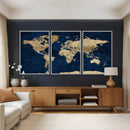 Navy Blue World Map Canvas Print – Detailed Map Minimal Navy