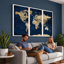 Navy Blue World Map Canvas Print – Detailed Map Minimal Navy