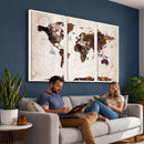 Blue Watercolor World Map Canvas Print – Framed Modern Wall