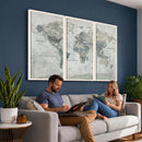 Neutral Vintage World Map Canvas Wall Art Print, Classic Map