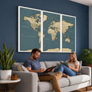Minimal Vintage World Map Canvas Wall Art Print, Neutral