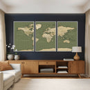 Vintage World Map Canvas Wall Art Print, Classic Global Map
