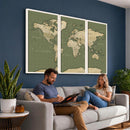 Vintage World Map Canvas Wall Art Print, Classic Global Map