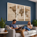 World Map Canvas Wall Art Print, Detailed Global Map Artwork