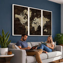Blue World Map Canvas Wall Art – Framed Modern Travel Map