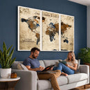World Map Wall Art – Rustic Earth Tone Canvas Print, Antique