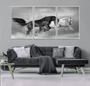 Wild Horses Wall Art Canvas Print – Framed Black and White