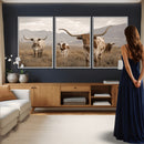 Rustic Texas Longhorn Cow Canvas Wall Art Print, Rustic Farm Animal Photography Print, Farmhouse Country Decor, Western Ranch Art