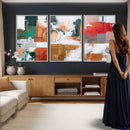 Blue Teal Abstract Canvas Wall Art, Modern Textured Painting Print, Navy Orange White Contemporary Art, Neutral Living Room Decor, Office Art by MyGreatCanvas | Canvas Wall Art Prints | Photo Prints & Wall Decor