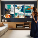 Blue Teal Abstract Canvas Wall Art, Modern Textured Painting Print, Navy Orange White Contemporary Art, Neutral Living Room Decor, Office Art by MyGreatCanvas | Canvas Wall Art Prints | Photo Prints & Wall Decor